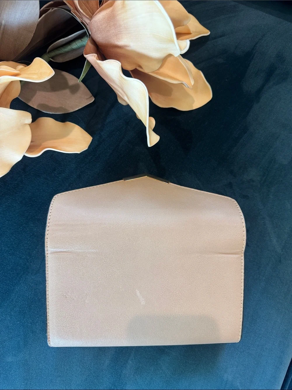 Urban Expressions Blush Beige Envelope Clutch with Gold V Accent